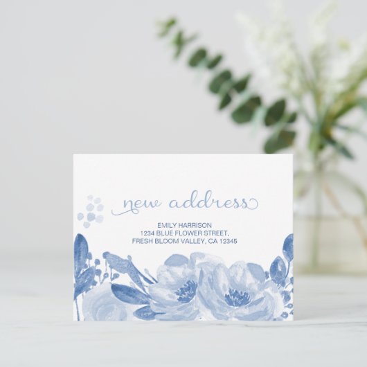 青い水色のフローラの新しいアドレスを移動 案内ポストカード (スタンド正面)