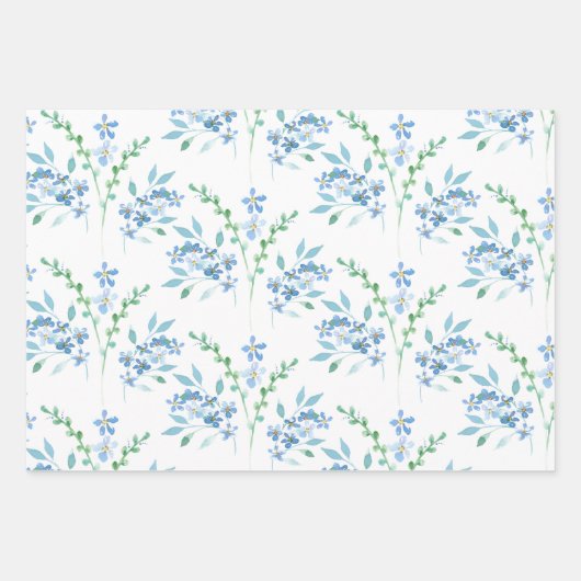 青い水色のフローラの花茎付き花束 ラッピングペーパーシート (正面)
