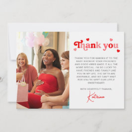 青い水色のフローラゾウ赤ちゃんシャワー写真 サンキューカード