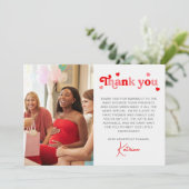 青い水色のフローラゾウ赤ちゃんシャワー写真 サンキューカード (スタンド正面)