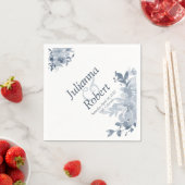 青い水色のフローラナプキン スタンダードカクテルナプキン (インサイチュ)