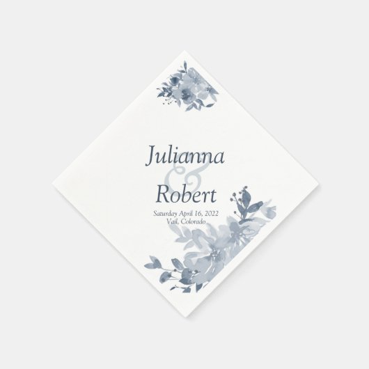 青い水色のフローラナプキン スタンダードカクテルナプキン (角)