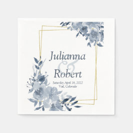 青い水色のフローラナプキン スタンダードカクテルナプキン