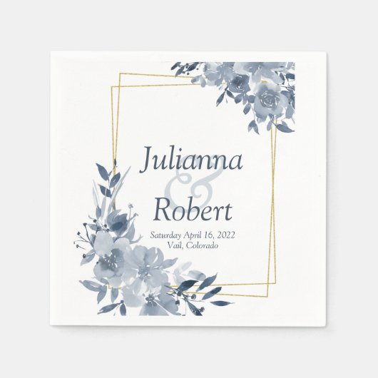 青い水色のフローラナプキン スタンダードカクテルナプキン (正面)