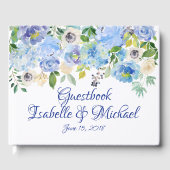 青い水色のフローラパーソナライズされた結婚の ゲストブック (正面)