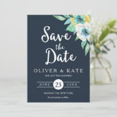 青い水色のフローラ保存日付 招待状 (スタンド正面)