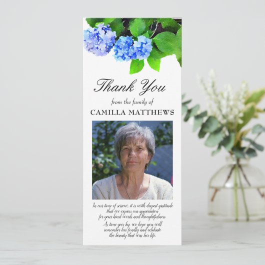 青い水色のフローラ写真の忌引きありがとう (スタンド正面)