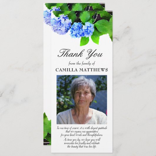 青い水色のフローラ写真の忌引きありがとう (正面/裏面)