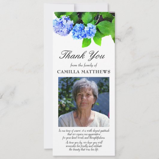 青い水色のフローラ写真の忌引きありがとう (正面)