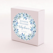 青い水色のフローラ男の赤ちゃんシャワーシール