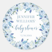 青い水色のフローラ男の赤ちゃんシャワーシール ラウンドシール (正面)