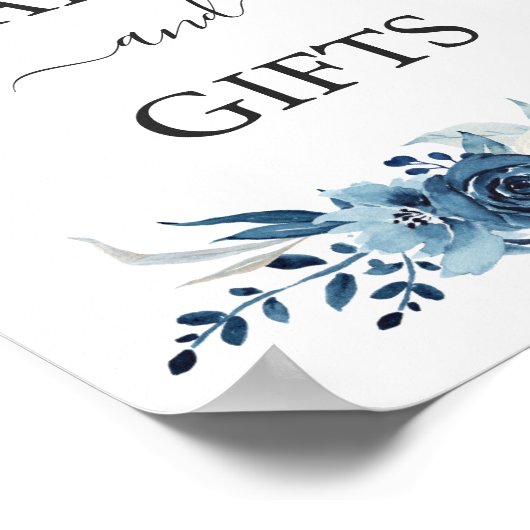 青い水色のフローラ結婚のカードとギフトサイン ポスター (角)