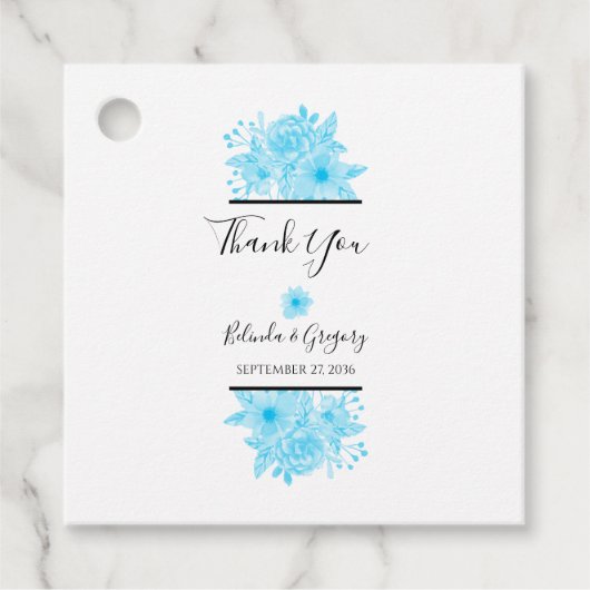 青い水色のフローラ結婚の贈り物 フェイバータグ (正面)