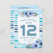 青い水色のフローラ結婚の配置表番号 招待状 (正面/裏面)