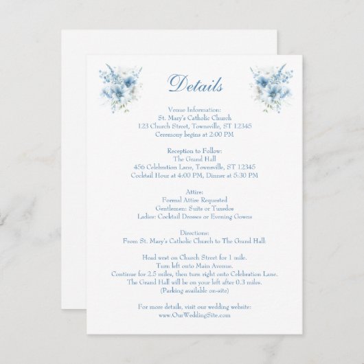 青い水色のフローラ詳細 出欠カード (正面/裏面)