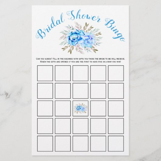 青い水色のブライダルシャワービンゴゲームカード チラシ (正面)