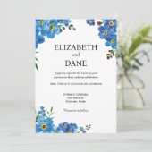 青い水色のワイルドフラワーのフローラ結婚式の招待 招待状 (スタンド正面)