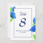 青い水色のワイルドフラワーテーブル番号カード 招待状 (裏面)