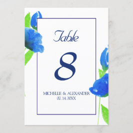 青い水色のワイルドフラワーテーブル番号カード 招待状