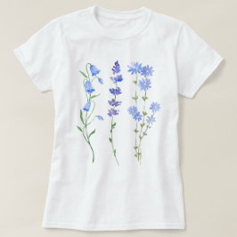 青い水色のワイルドフラワー Tシャツ