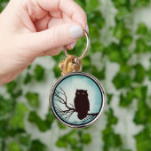 青い水色の不気味月を持つ怖いヴィンテージフクロウ キーホルダー (手)