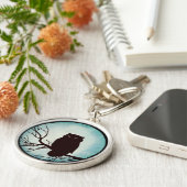 青い水色の不気味月を持つ怖いヴィンテージフクロウ キーホルダー (側面)