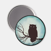 青い水色の不気味月を持つ怖いヴィンテージフクロウ マグネット (正面/裏面)