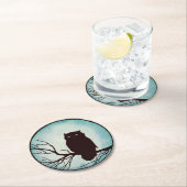 青い水色の不気味月を持つ怖いヴィンテージフクロウ ラウンドペーパーコースター (インサイチュ)