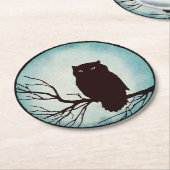 青い水色の不気味月を持つ怖いヴィンテージフクロウ ラウンドペーパーコースター (アングル)