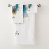 青い水色の可愛いパフィンをカスタマイズ バスタオルセット (インサイチュ)