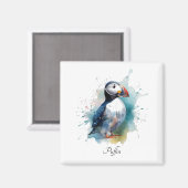 青い水色の可愛いパフィン、カスタマイズ可能 マグネット (正面/裏面)