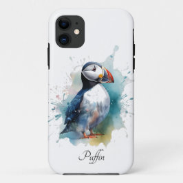 青い水色の可愛いパフィン、カスタマイズ可能 iPhone 11 ケース