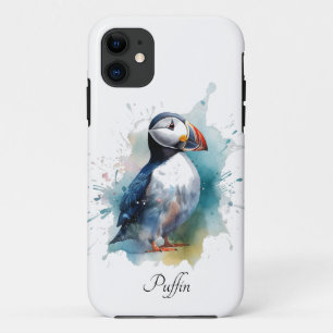 青い水色の可愛いパフィン、カスタマイズ可能 iPhone 11 ケース