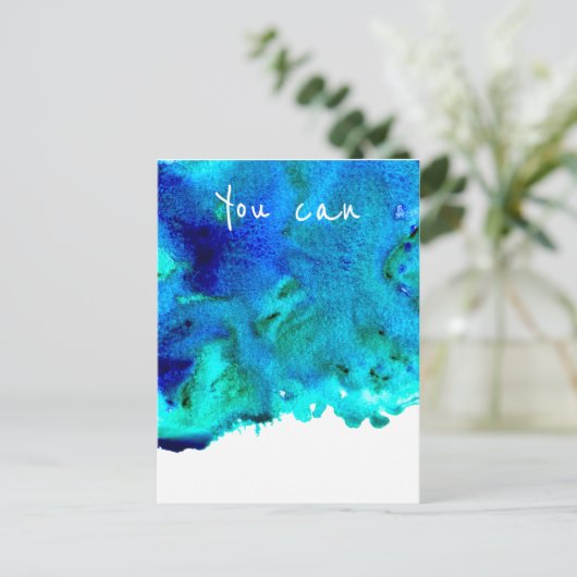 青い水色の大理石抽象芸術あなたが引用文できる ポストカード (スタンド正面)