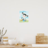 青い水色の小さな牛 ポスター (キッチン)