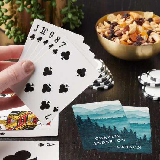 青い水色の山々と森林の風景 トランプ (インサイチュ)