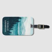 青い水色の山々と森林の風景 ラゲッジタグ (正面横)