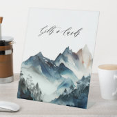 青い水色の山の贈り物とカード 台座サイン (インサイチュ)