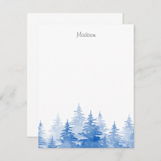 青い水色の常緑樹 ノートカード (正面/裏面)