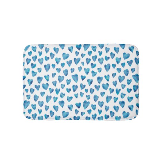 青い水色の愛のハートパターン バスマット (正面)