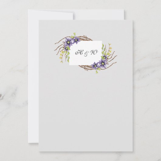 青い水色の春の花は日付カードを保存 招待状 (裏面)