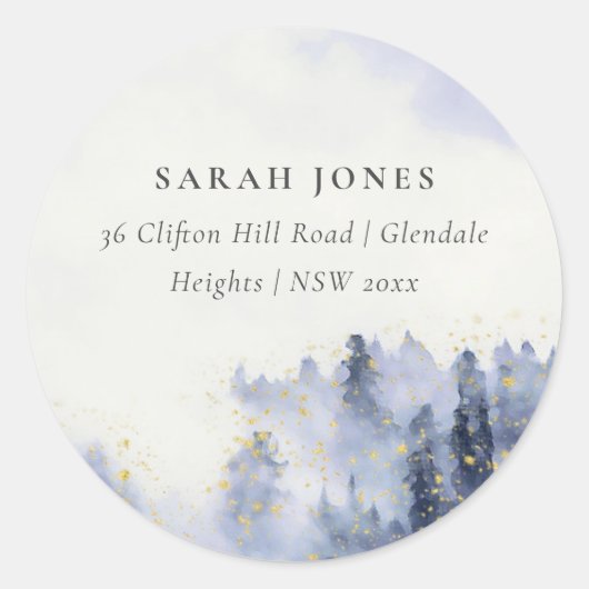 青い水色の景観木葉のアドレス ラウンドシール (正面)