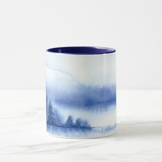 青い水色の松の木と青いインテリア マグカップ (中央)
