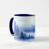 青い水色の松の木と青いインテリア マグカップ (正面左)