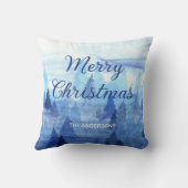 青い水色の松の木冬メリークリスマス クッション (裏面)
