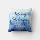 青い水色の松の木冬メリークリスマス クッション (正面)