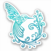 青い水色の様式化ハミングバード シール (正面)