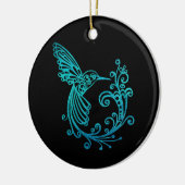 青い水色の様式化ハミングバード セラミックオーナメント (左)