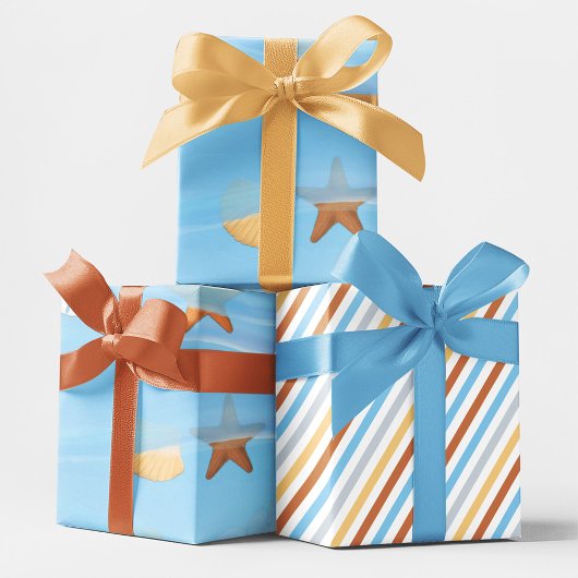 青い水色の海波パターン ラッピングペーパーシート