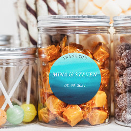 青い水色の海結婚夏 ラウンドシール